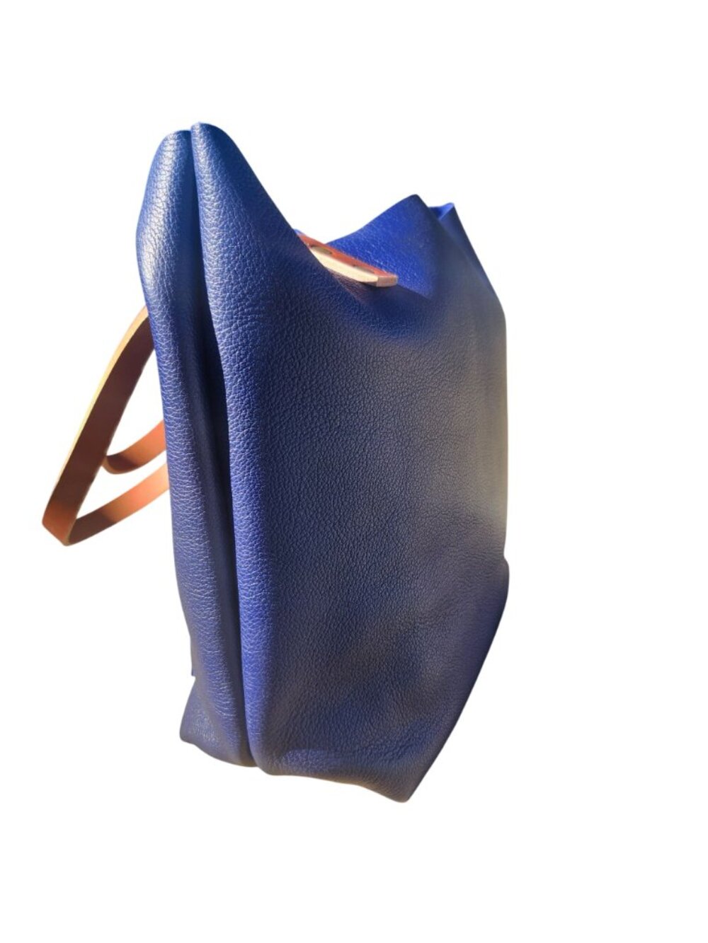 Portland Leather Med Classic Tote Cobalt Pebbled Leather Tan Handles (Tandles) - Picture 3 of 9